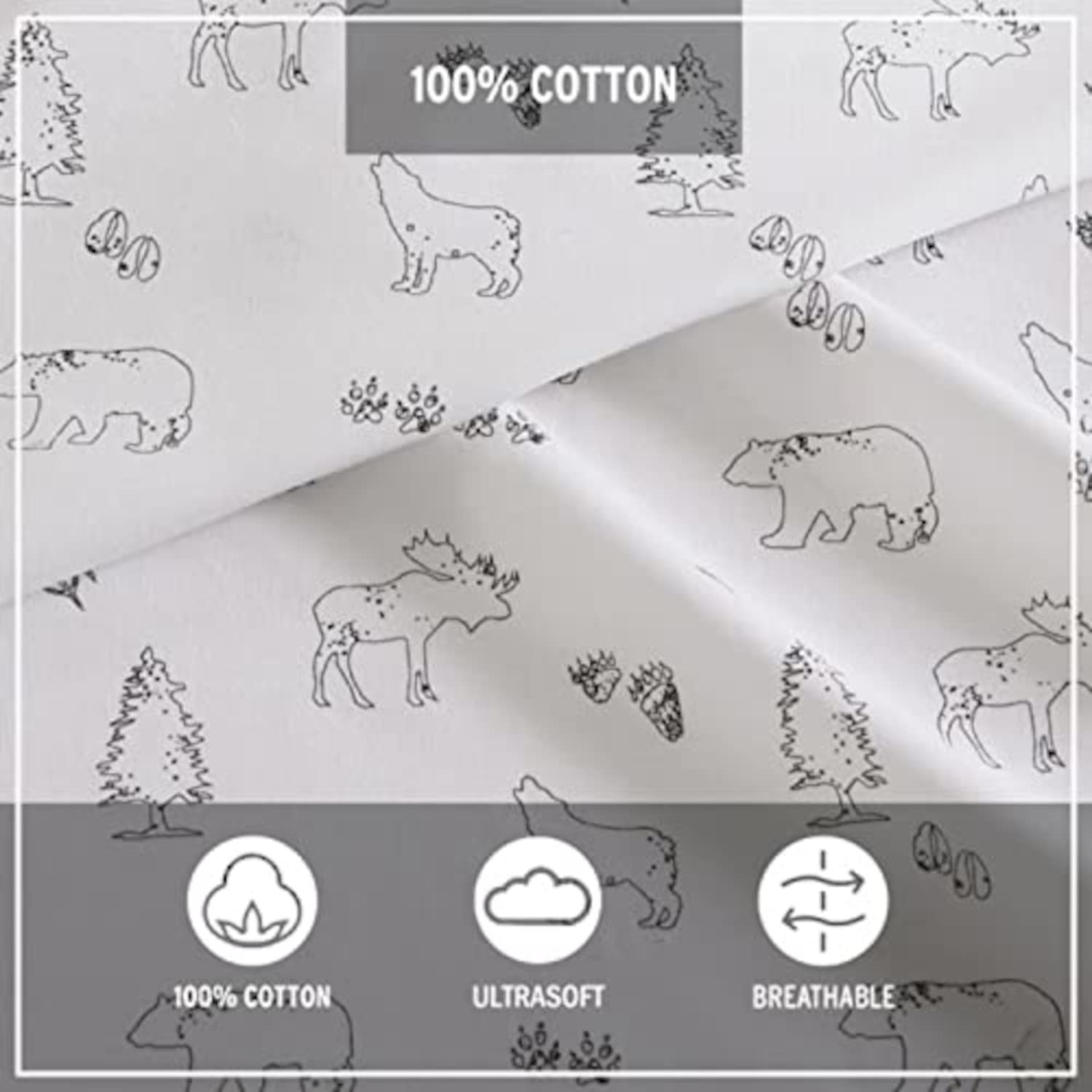 Eddie Bauer - Twin Sheets, Cotton Percale Bedding Set, Crisp  Cool Home Decor (Animal Tracks, Twin)