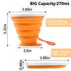 Litoexpe 2 Pack Silicone Collapsible Travel Cup Portable Folding Camping Cup Sets With Lids, Pink & Orange