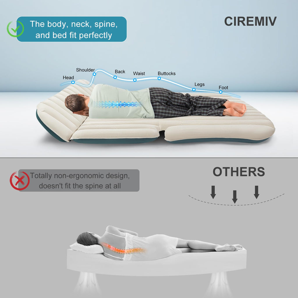Ciremiv Double-Sided-Thick Flocked Suv Air Mattress Built-In Pillow With Pump Car Mattress | Leakproof Comfortable Durable Car A