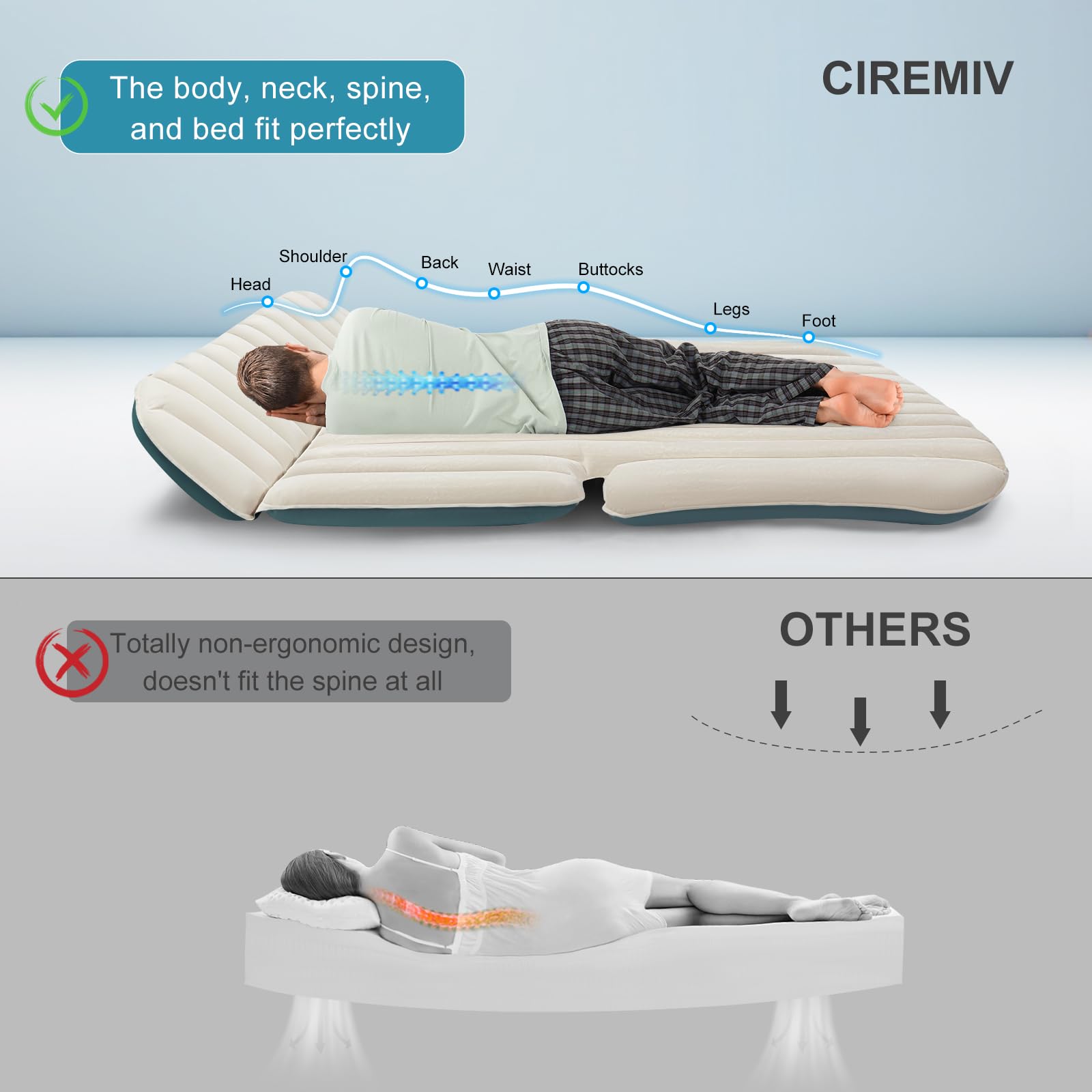 Ciremiv Double-Sided-Thick Flocked Suv Air Mattress Built-In Pillow With Pump Car Mattress | Leakproof Comfortable Durable Car A