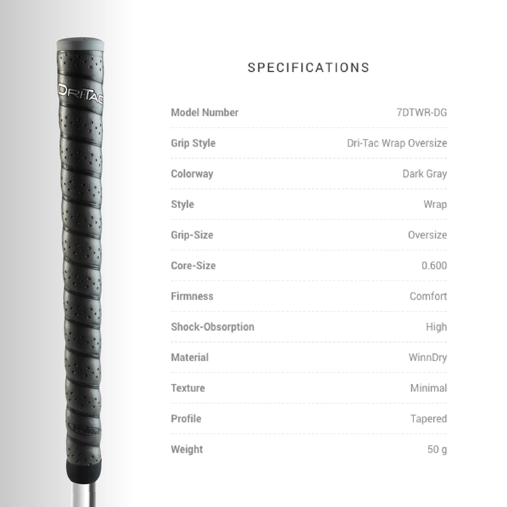 Winn Dri-Tac Wrap Oversize (+1/8-Inch) Golf Grip - Classic Wrap-Style Design With Pronounced Contours For Ultimate Comfort - Win
