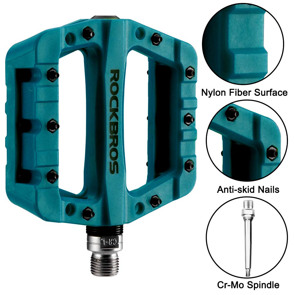 Rockbros Lightweight Mountain Bike Pedals Nylon Fiber Bicycle Platform Pedals For Bmx Mtb 9/16'' (Blue)
