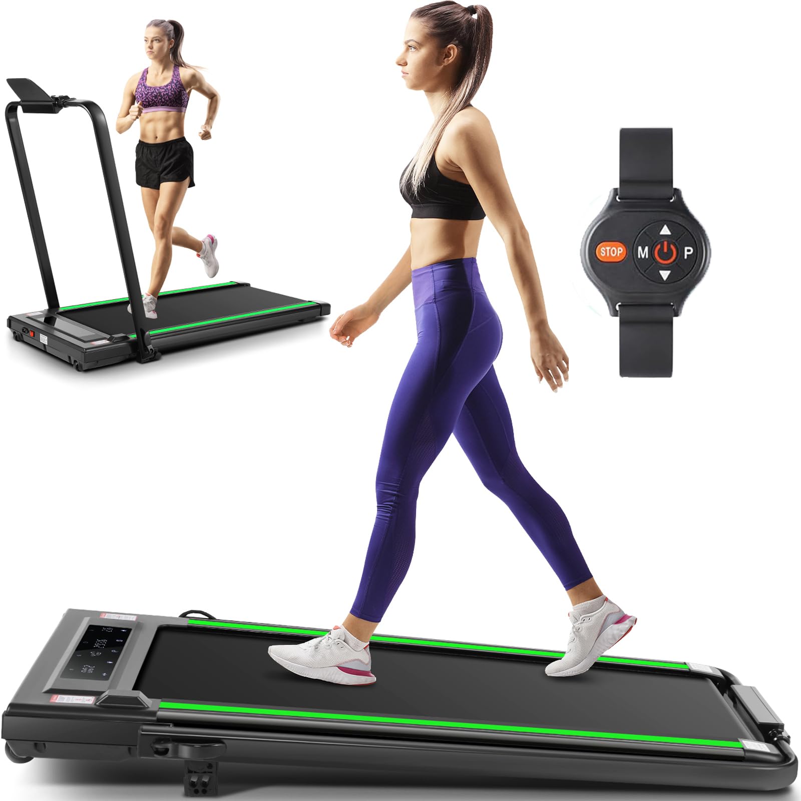Ancheer 4 In 1 Under Desk Treadmill With Incline - 2S Folding/Max 300 Lb Capacity Walking Pad - Compact Electric Treadmill For H