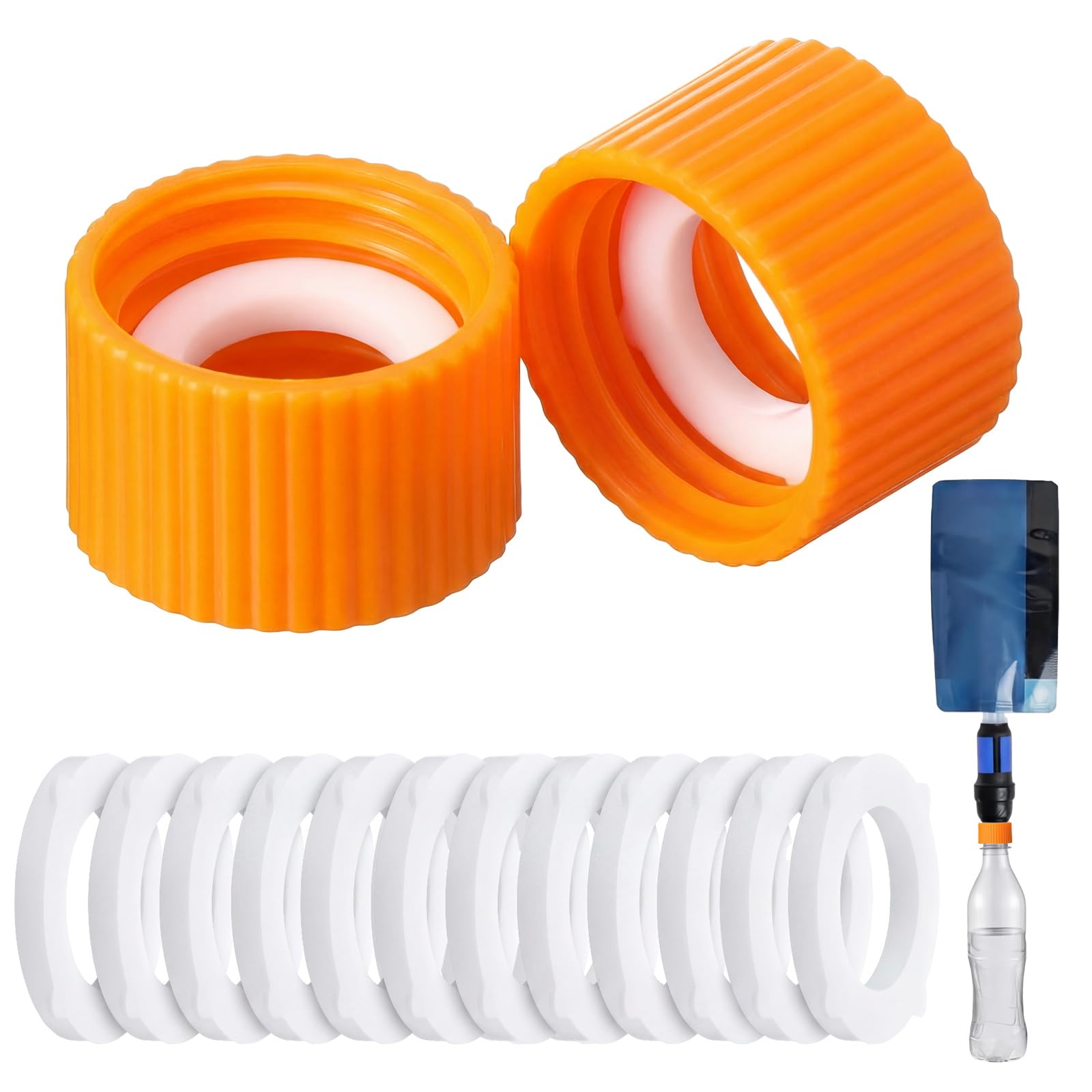 Gerrii 2 Pcs Water Filter Coupling Kit Compatible with SP150, 28 mm Threaded Filtration Couplings for Standard Plastic Bottles, 