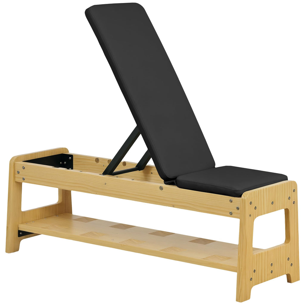 Soozier Adjustable Weight Bench With Dumbbell Rack, Wooden Workout Bench, Flat Or Incline Bench For Home Gym Weight Lifting Trai