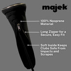 Black Golf Zipper Head Cover Driver 1 Headcover Neoprene Traditional Plain Protective Cover Fits Drivers Up To 460Cc For Golfing