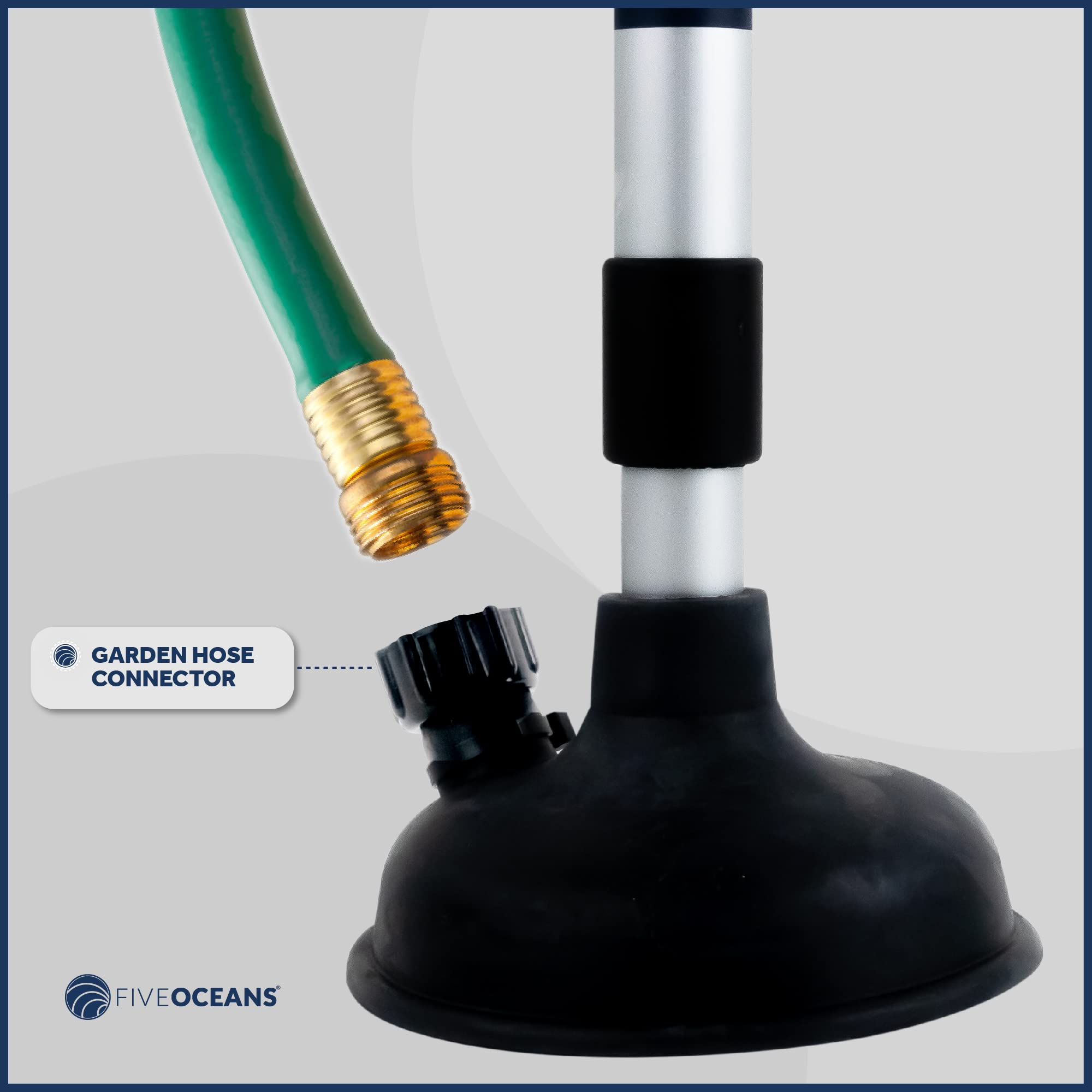 Five Oceans Inboard Motor Muff, Universal Inboard Motor Flusher, Black Pvc Marine Grade Round Cup Muff, Telescoping Shaft Adjust