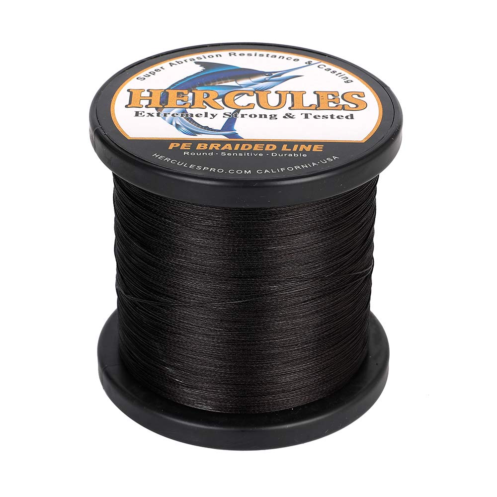 Hercules Braided Fishing Line 1500M 1640Yds 10Lbs-200Lbs Pe Superline 8 Strands (Black 30Lb/13.6Kg 0.28Mm)