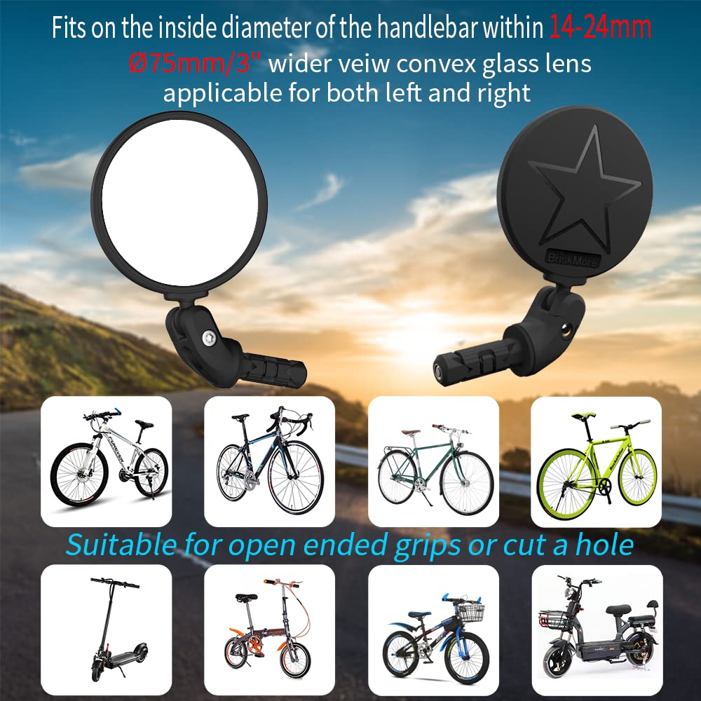 BriskMore Bike Bar End Mirror for Scooter Electric Bikes - HD Glass Convex Lens Rearview Mirror, Safe Cycling, Easy to Install 1