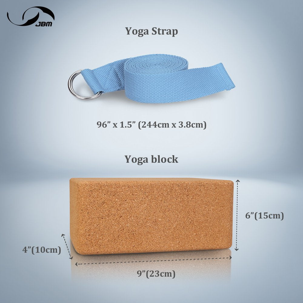 Jbm 2 Pack Yoga Blocks With Strap Cork Yoga Block Yoga Brick, Heavy-Duty Cork Yoga Block To Support And Deepen Poses, Lightweigh