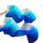 Kikigoal 1 Pair(Leftright) Women Real Silk Belly Dance Fan Veil, Length 180Cm Width 90Cm (Gradual Blue)