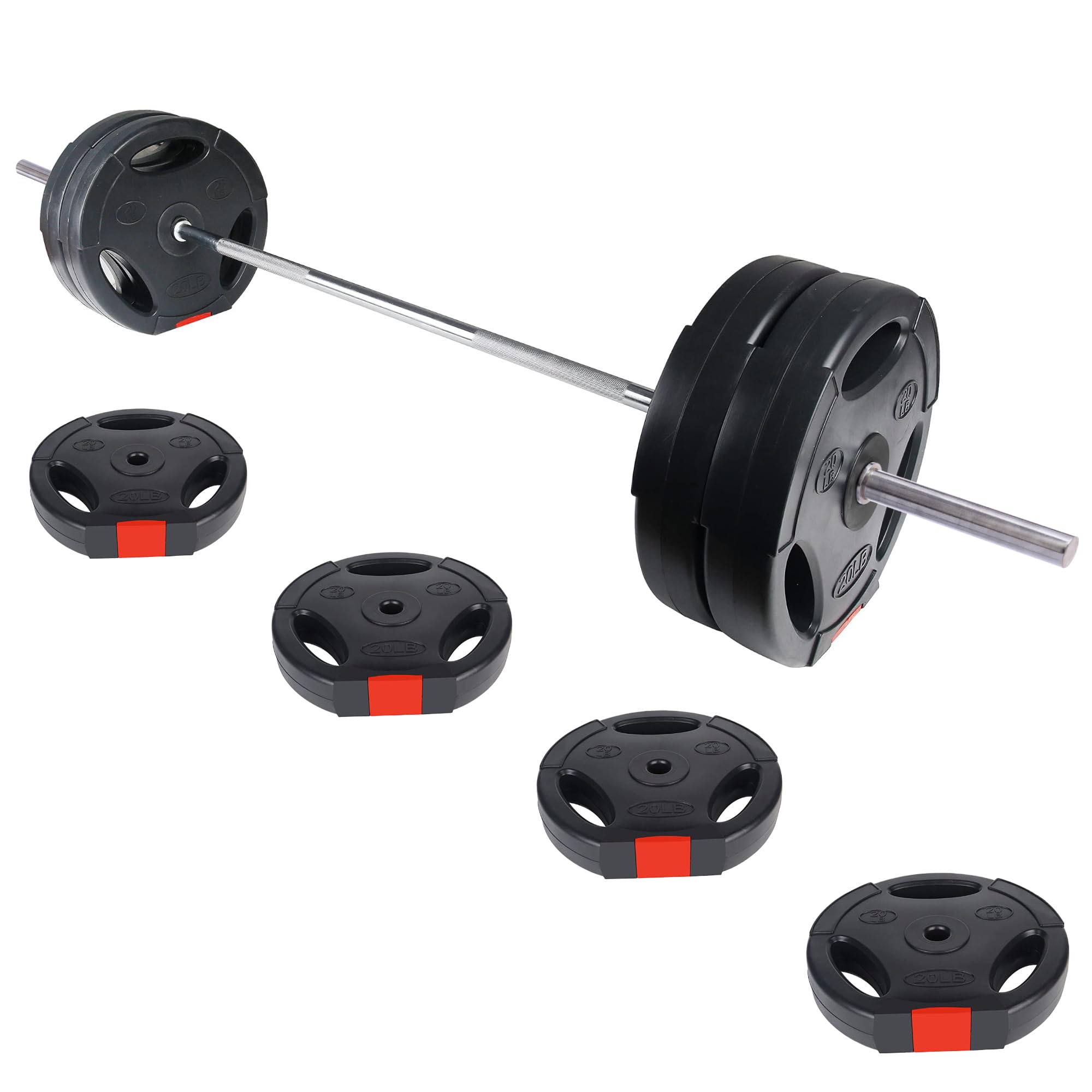 Fitvids Vinyl Standard 1-Inch Weight Plates Set with 5FT Standard Bar for Strength Training and Weightlifting, 80 LBS
