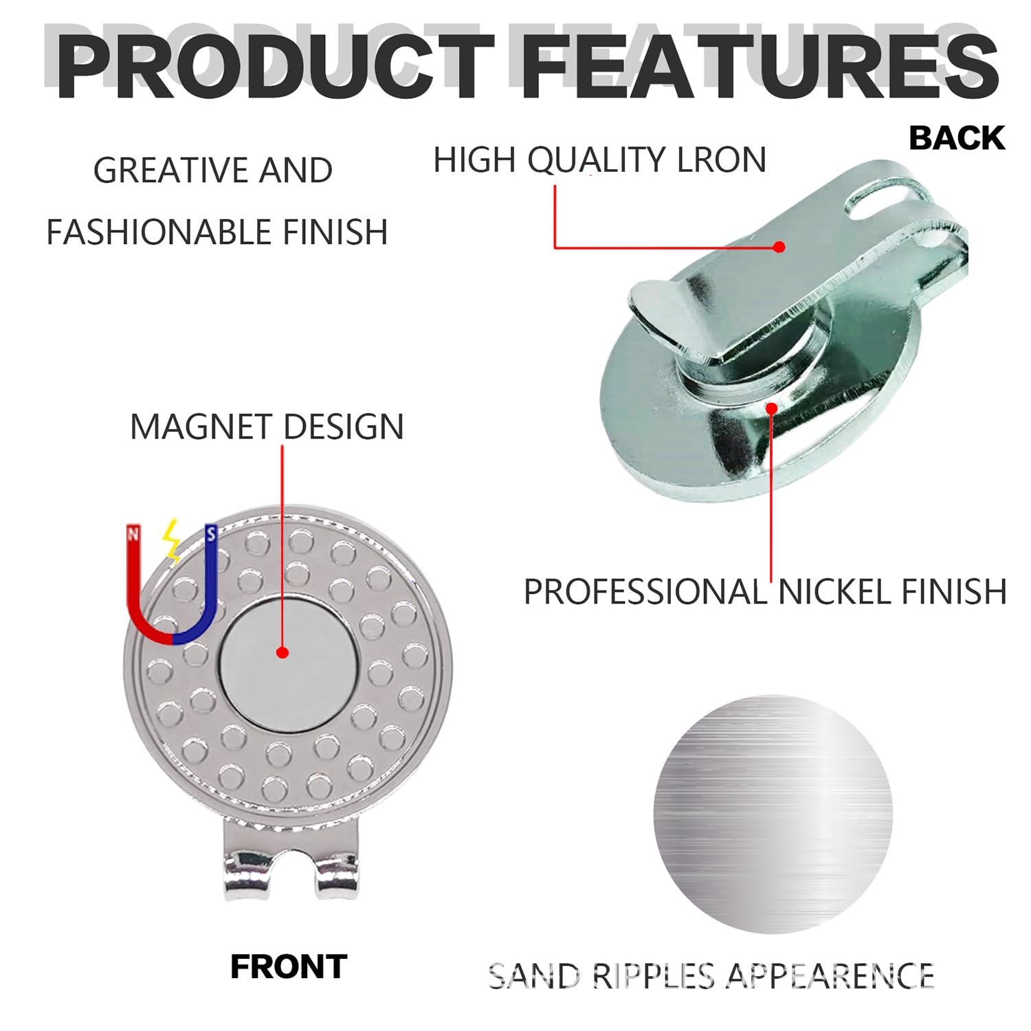Onedigi 6Pcs Golf Hat Clips Magnetic Golf Ball Marker Holders For Golf Hats Caps Gloves Nickel-Plated Alloy Clips For Metal Golf