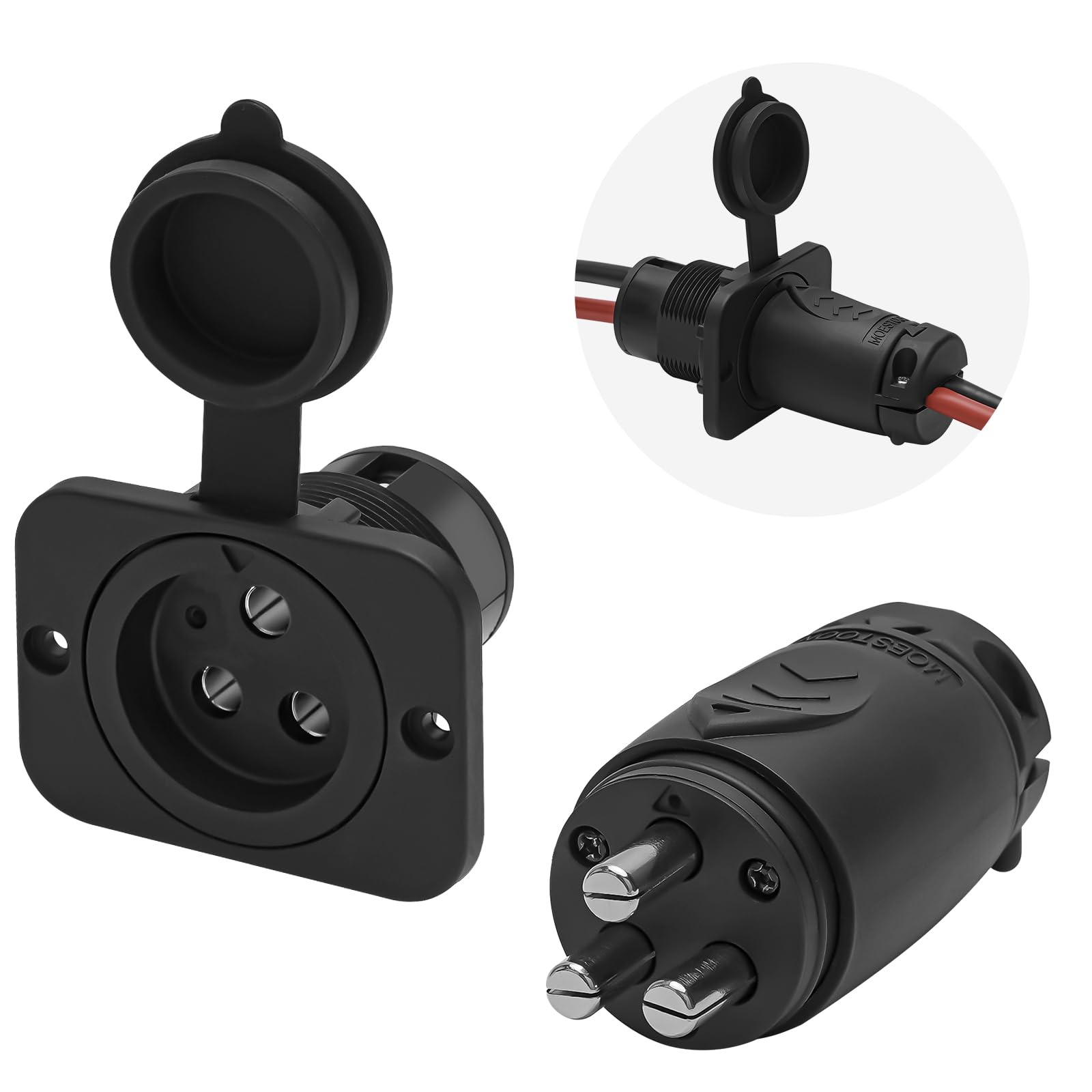 Moestoont 70A Trolling Motor Plug & Receptacle for 2 or 3 Wire 12-48V Systems Compatible with Minn Kota Marine Boat, Watertight 