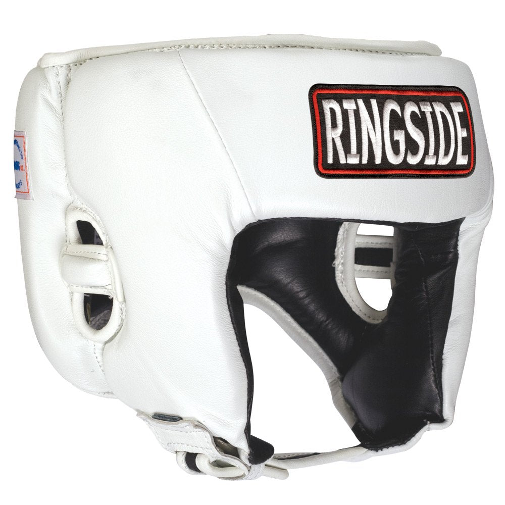 Ringside Competition Boxing Muay Thai Mma Sparring Head Protection Headgear Without Cheeks, White, Large