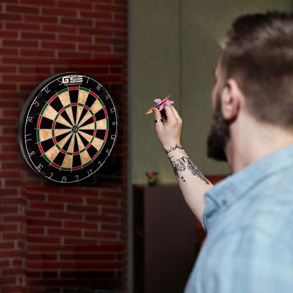 Gse 18'' Dart Board Set, Professional Self-Healing Bristle Dart Board Games Set With Six 17 Grams Steel Tip Darts, Regulation Si