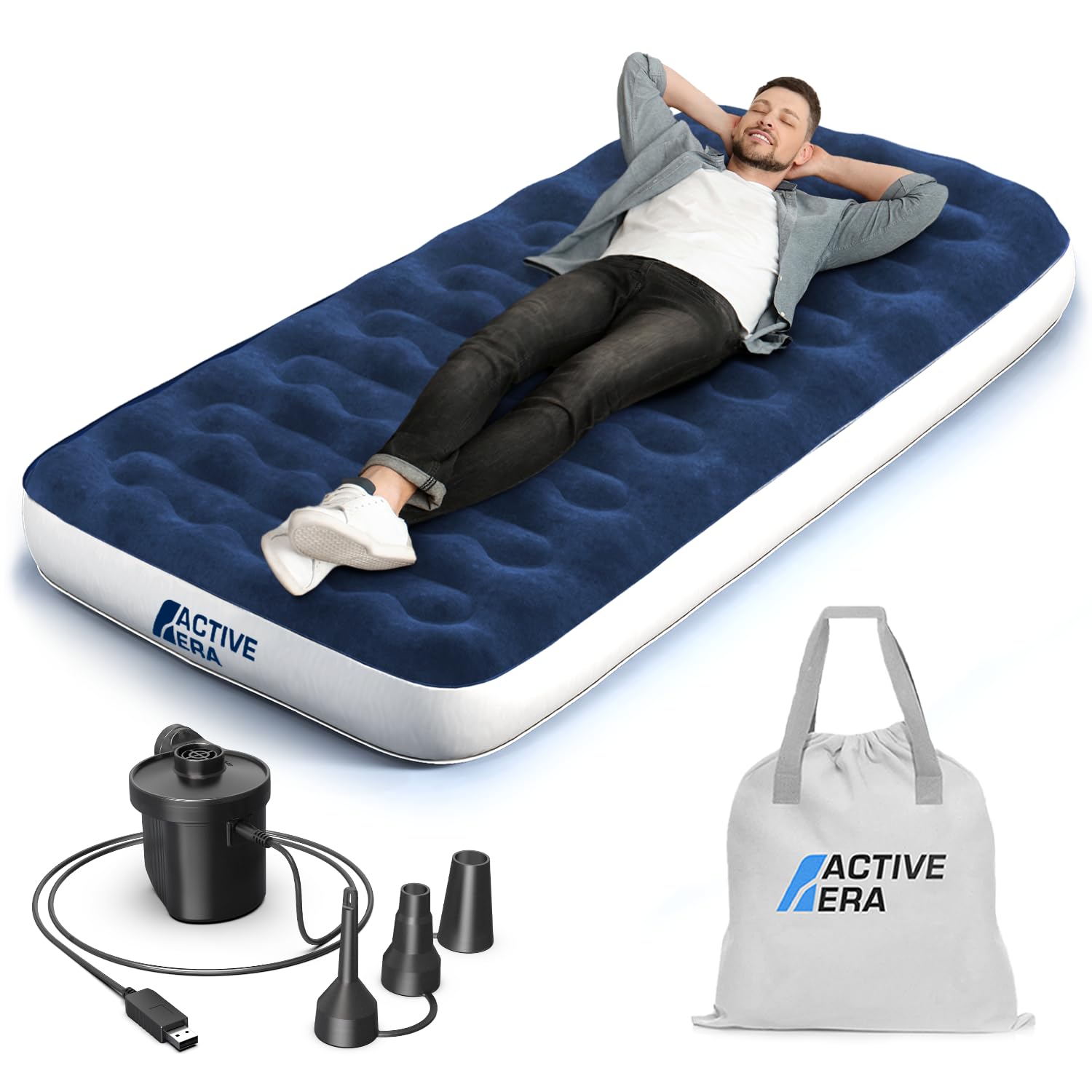Active Era Luxury Camping Air Mattress With Built In Pump - Twin Air Mattress With Usb Rechargeable Pump, Travel Bag - Single Ai