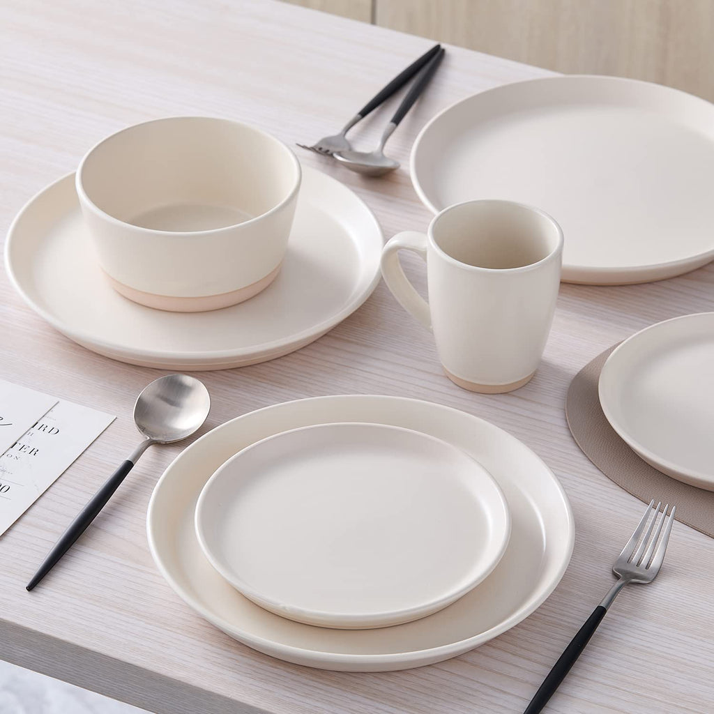 Stone Lain Jules Stoneware 16-Piece Round Dinnerware Set, White