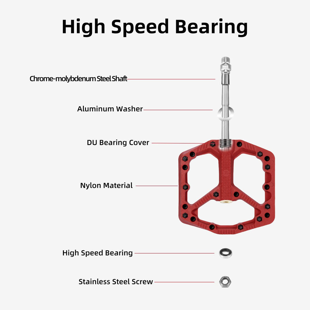 Rockbros Mountain Bike Pedals Flat Mtb Pedals Nylon Fiber Bicycle Platform Pedals For Road Mountain Bmx Mtb Bikes Red