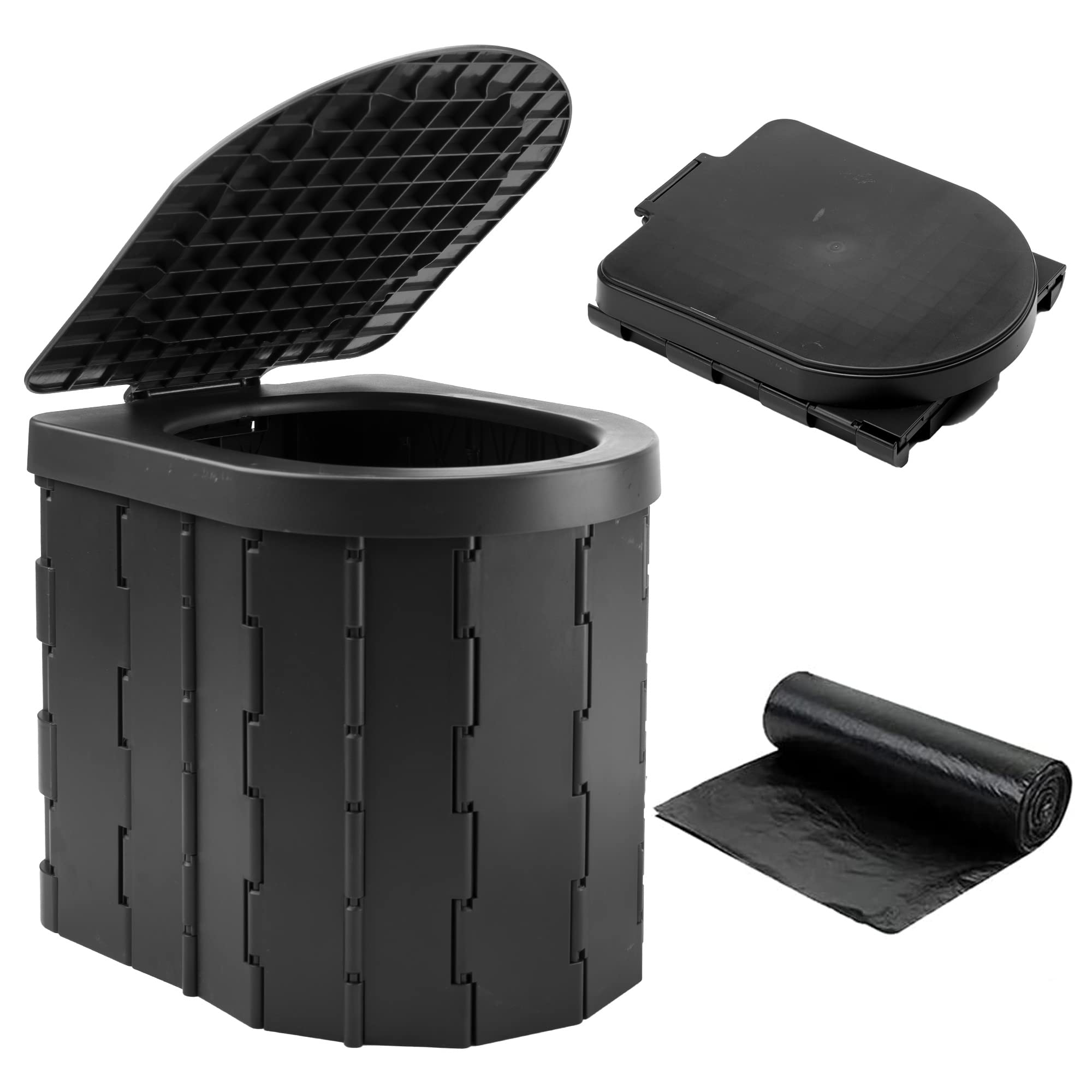 Camping Toilet, Portable Toilet For Adults & Kids, Kinspory Foldable Potty & Outdoor Emergency Sanitation Products, Trash Can, S
