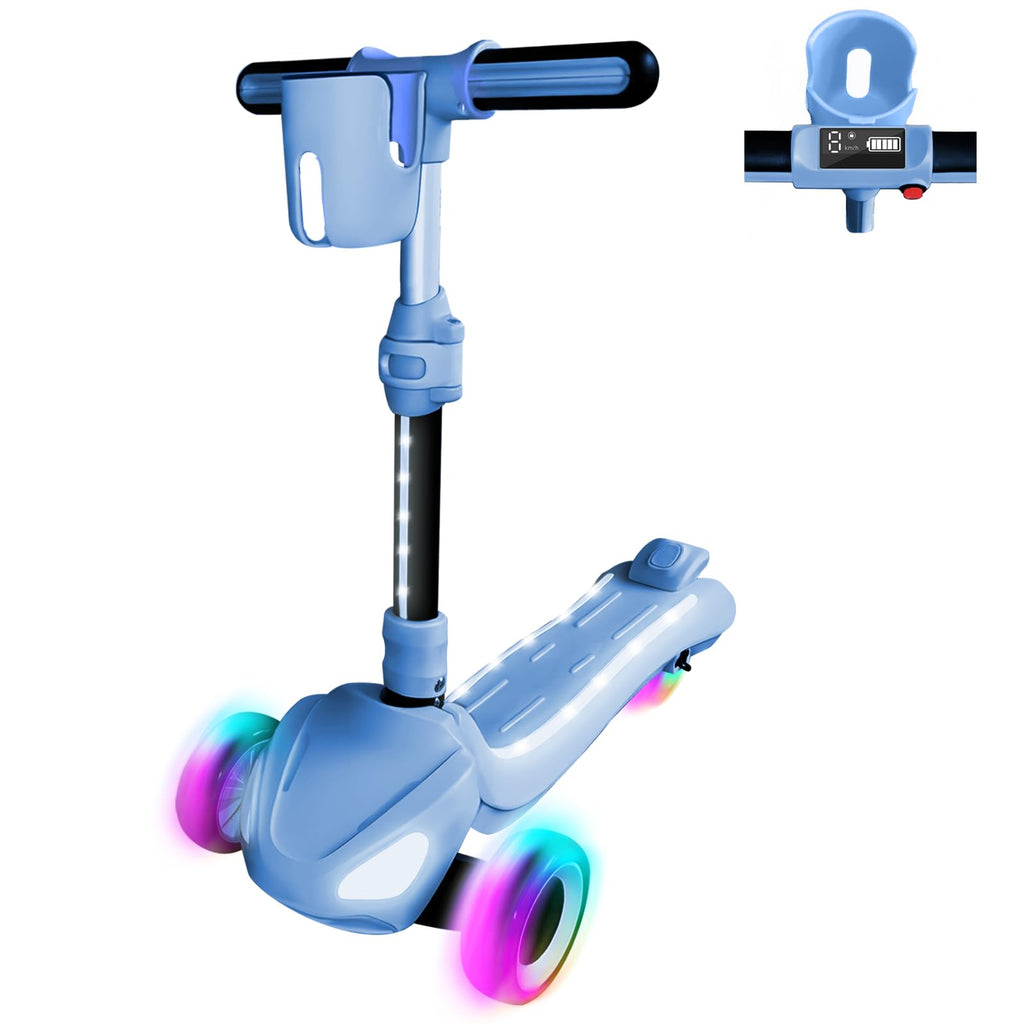Electric Scooter for Kids Age 3-10, 2025 Upgraded, Storage Basket, LCD Screen, Full Body Lights Up, Wide Deck, 5Mph Safe Speed, 