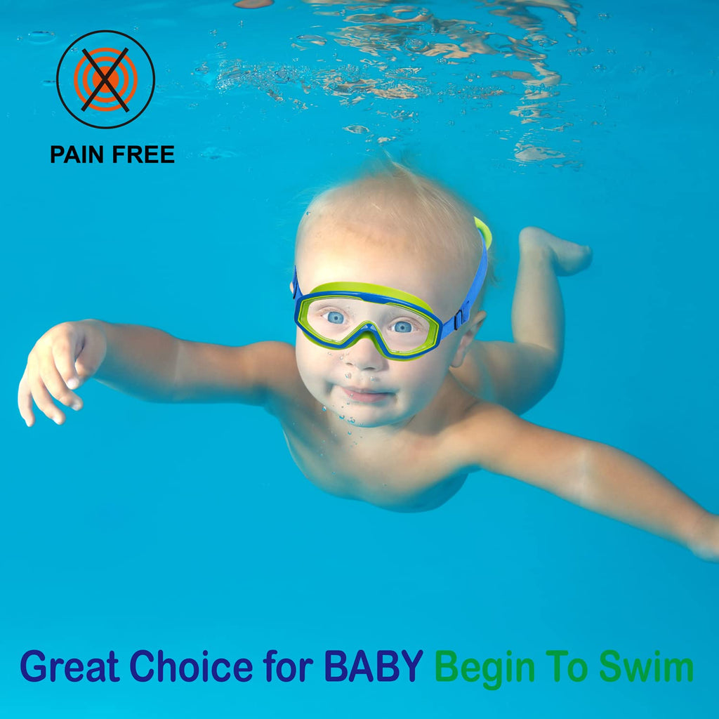 Hydrocomfy Kids Swim Goggles 4-7, Swimming Goggles Kids, Green Dino Swimming Goggles For Kids/Toddlers/Youth