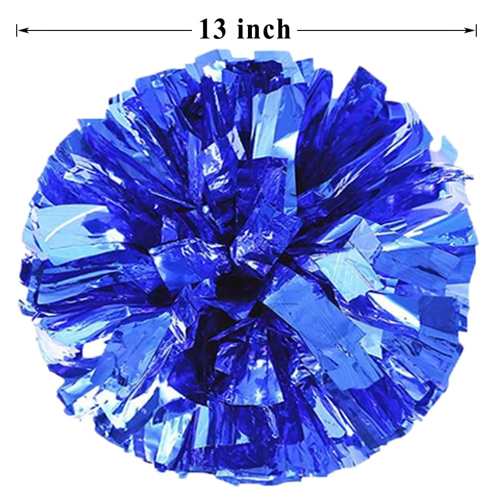 Puzine 4Pack 13'' Cheerleading Pom Poms With New Handle For Team Spirit Sports Dance Cheering Kids Adults 100G (4 Pack Blue)