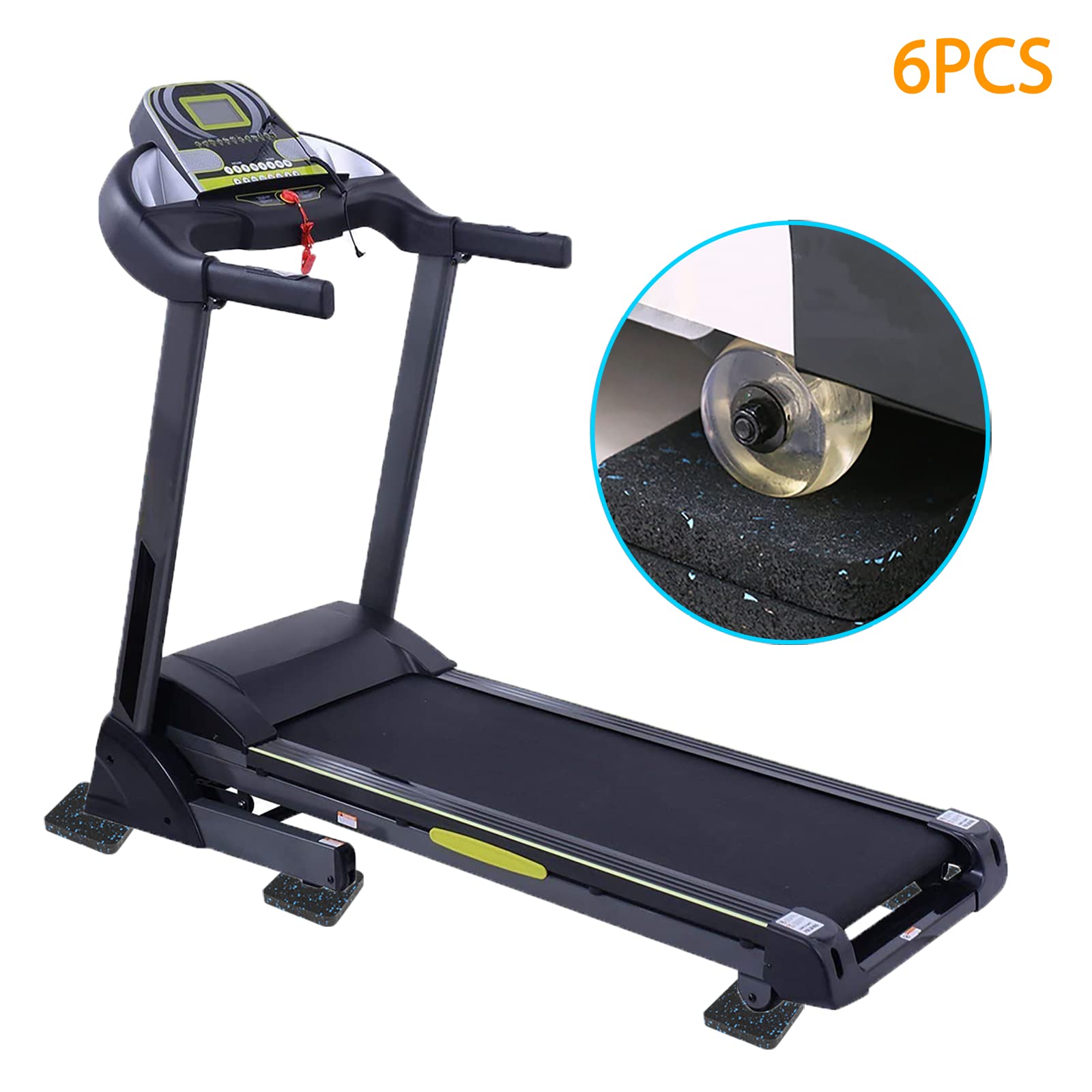 Treadmill Mat Pads, Exercise Equipment Mat With High Density Rubber For Protect Floors 3.94'' X 3.94'' X 0.5'' (6 Pcs) Black