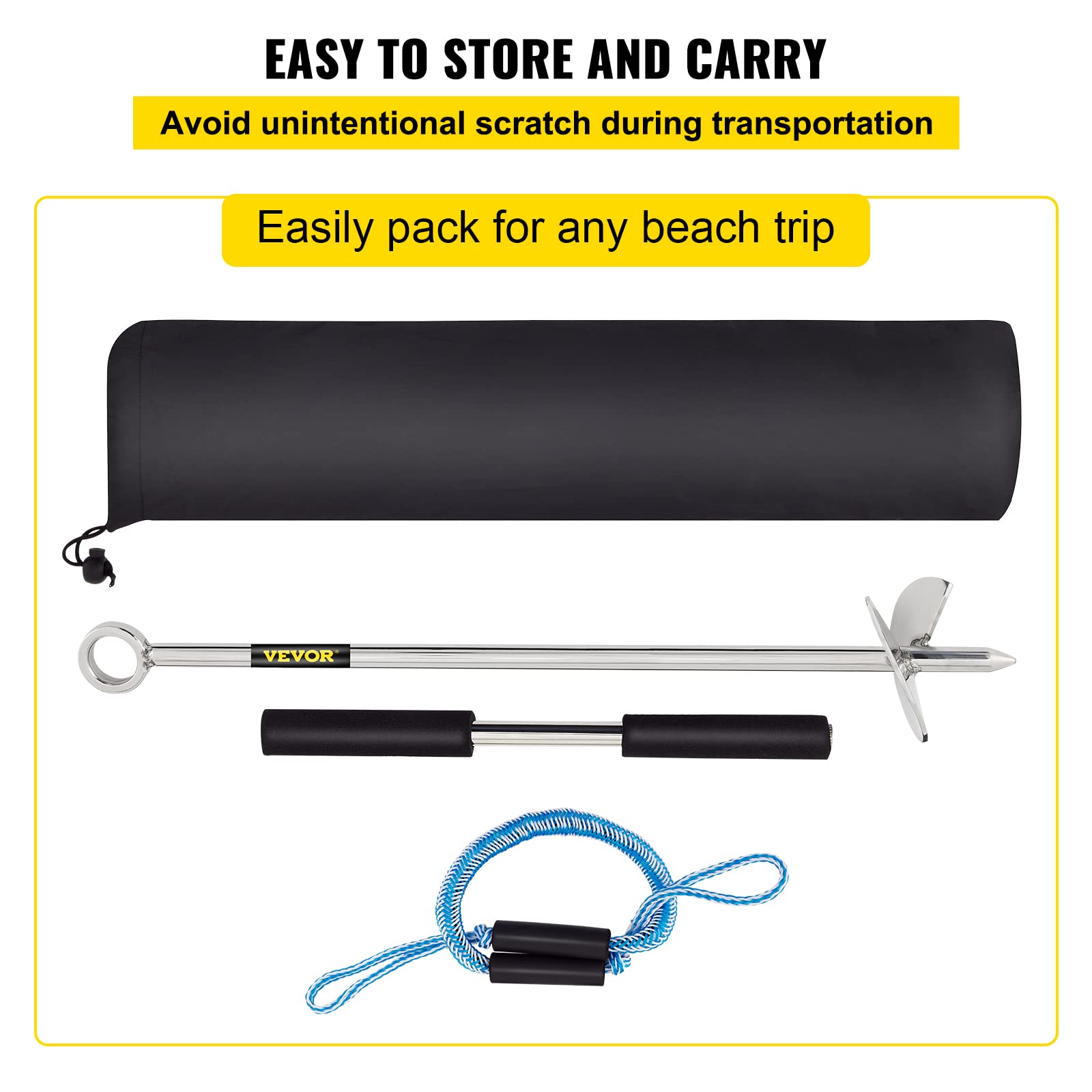 Vevor Sand Anchor, 18'' Length Auger To The Beach And Sandbar, 316 Stainless Steel Screw Anchor W/Removable Handle, Bungee Line