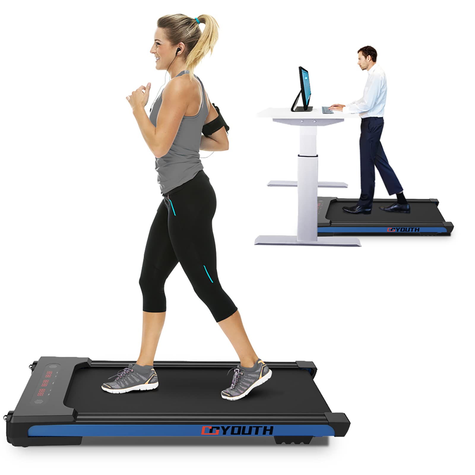 Goyouth 2 In 1 Under Desk Electric Treadmill Motorized Exercise Machine With Wireless Speaker, Remote Control And Led Display, W