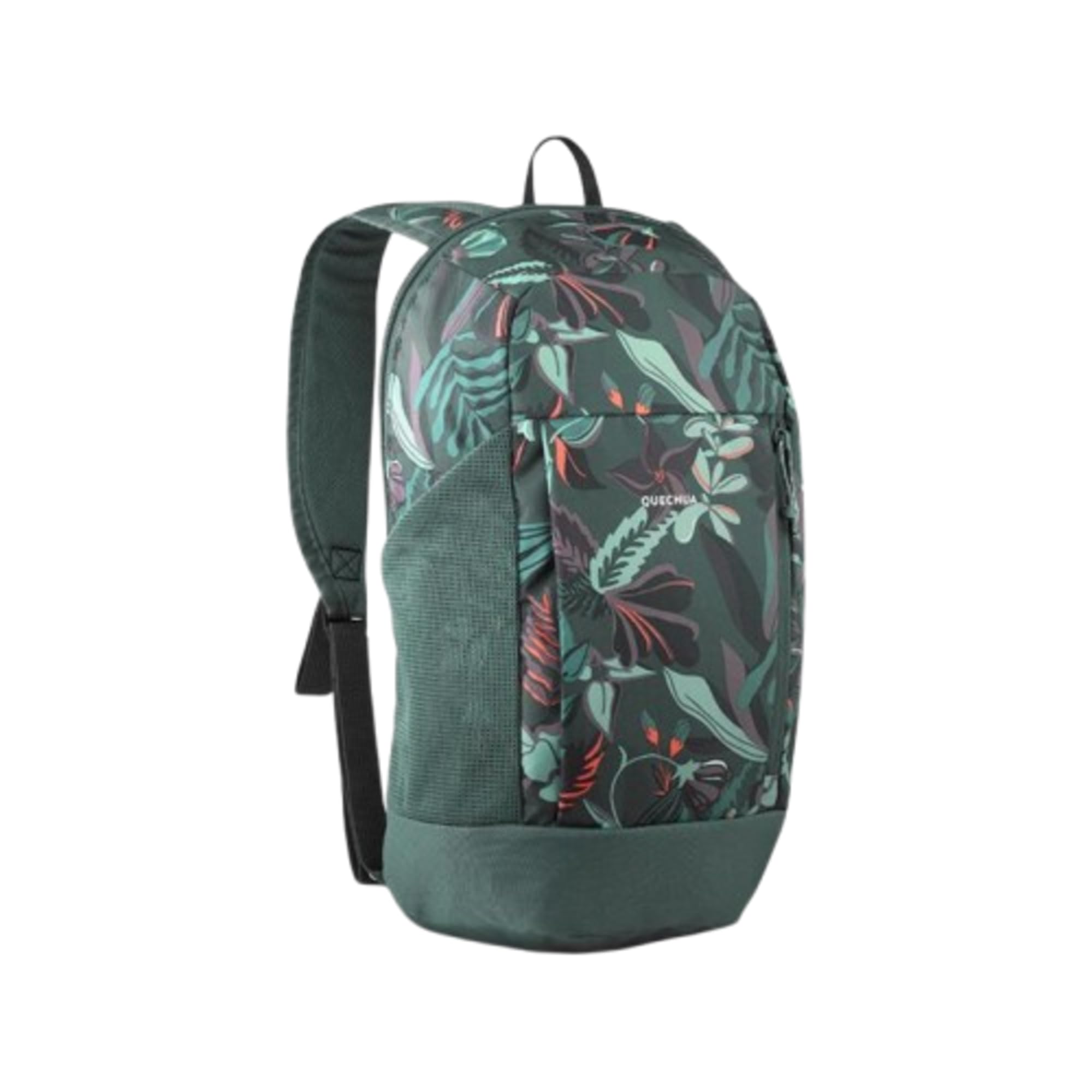 QUECHUA Small Mountain Hiking Tourism Small Sports Backpack 10L Dark Green with Nature Detailing Brown Grey and Orange (Arpenaz 