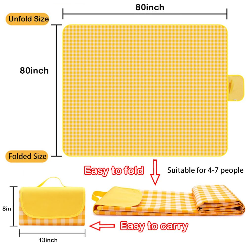 Extra Large Picnic Blanket Beach Blankets, 80''X80'' Picnic Mat Waterproof Sand Proof Foldable Portable For Outdoor Camping Hiki
