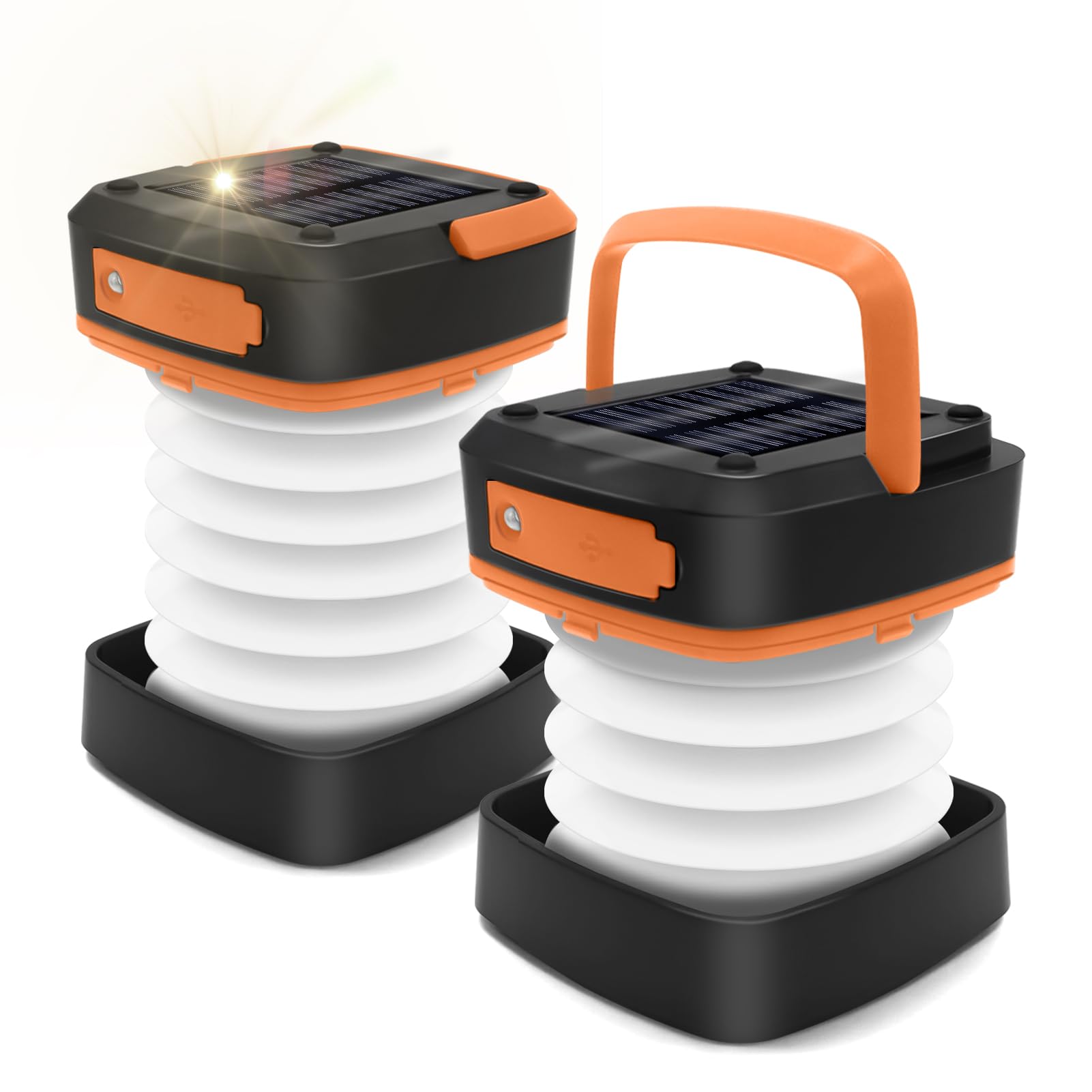 2-Pack Folding Solar Camping Lantern Flashlights, DIBMS Mini Collapsible USB Rechargeable Waterproof Hanging Light Power Bank fo
