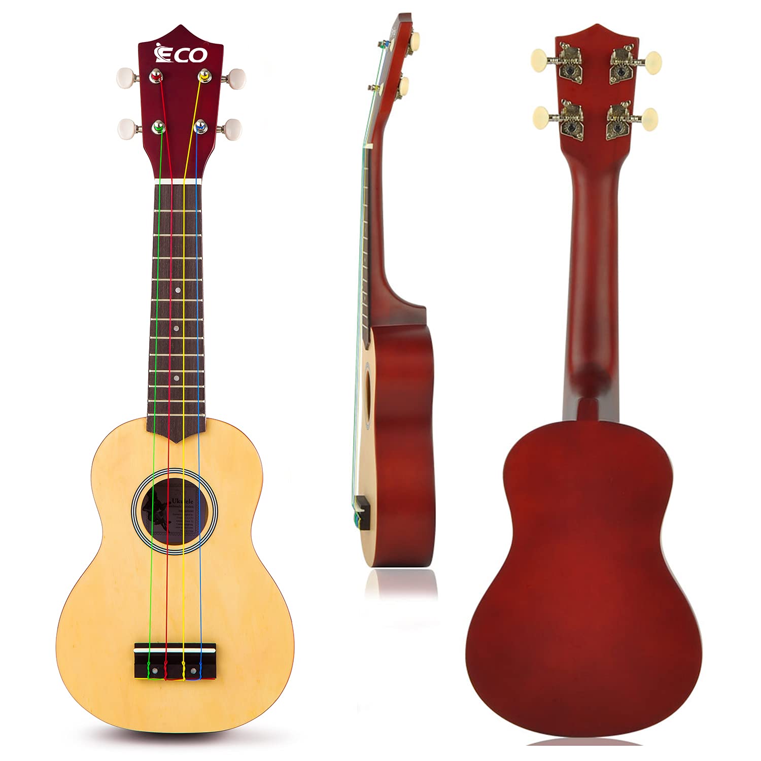 Ieco Soprano Ukulele Beginner Kit For Kids Adults 21 Inch Ukelele Wcase Strap Tuner Strings Picks (Natural)