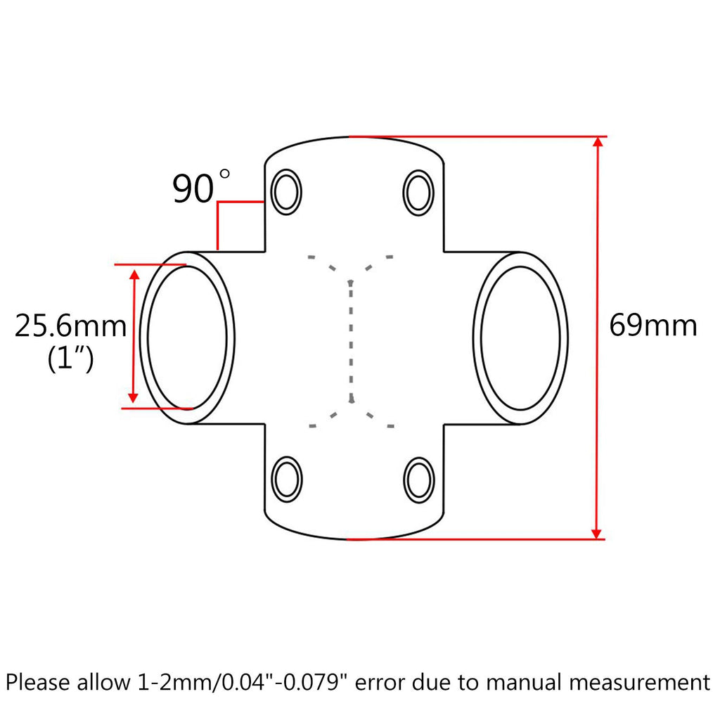 Nrc&Xrc Marine Grade 316 Stainless Steel Mirror Polished Hand Rail Fitting-90 Degree 1Inch 4 Way Corner Elbow,1 Inch Pipe Hand R