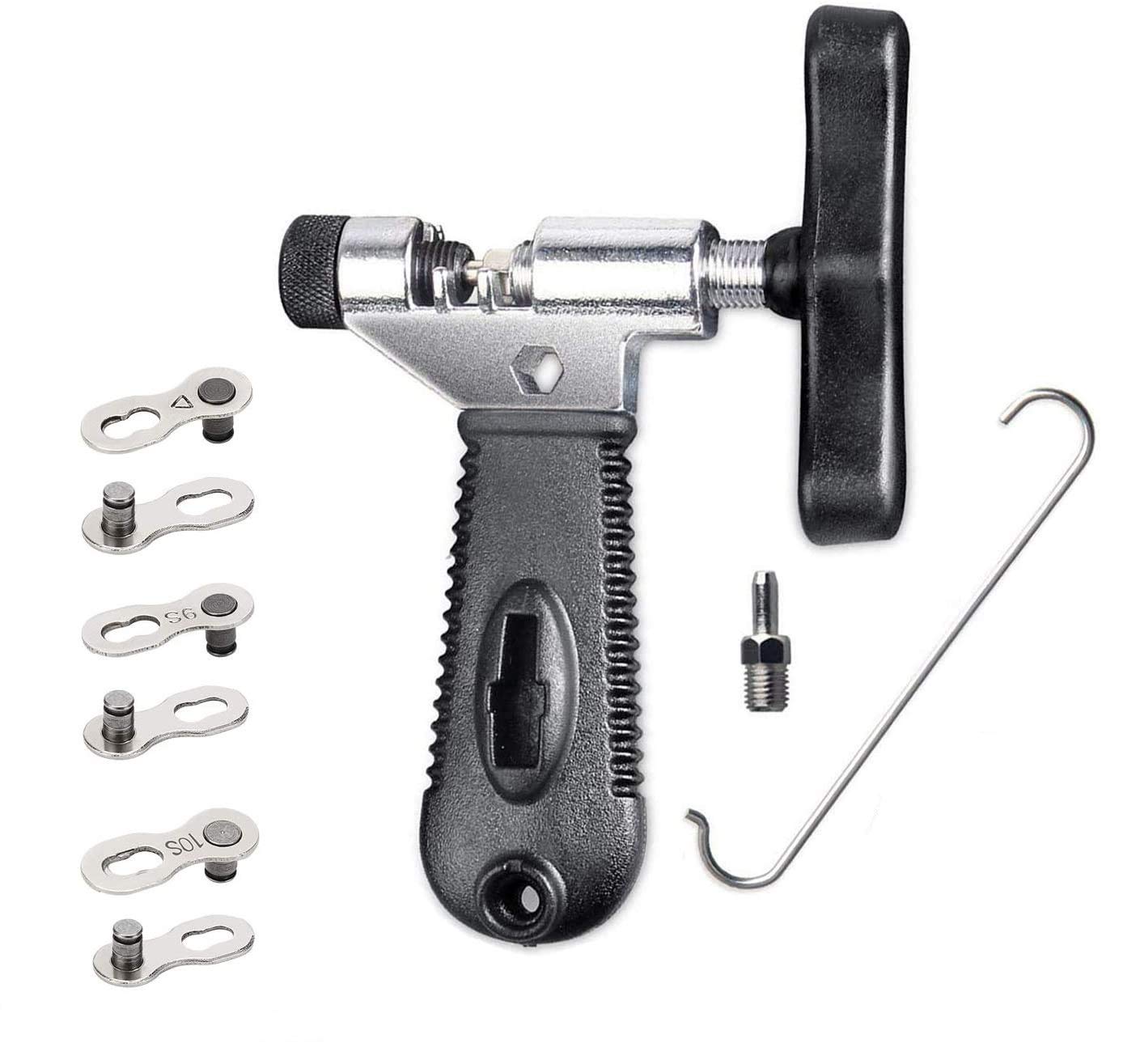 Qkurt Bike Chain Splitter + 3 Pairs Bicycle Missing Link, Universal Bike Chain Cutter Breaker Tool With Chain Hook For 7 8 9 10 
