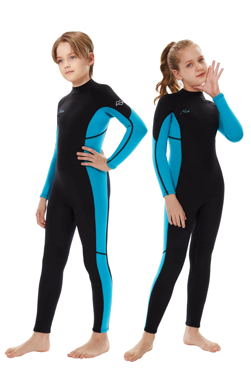 Hevto Wetsuits Kids 3/2Mm Neoprene Full Wet Suit Thermal Children Boy Youth Girl For Swimming Water Sports (K01-Blue, 12)