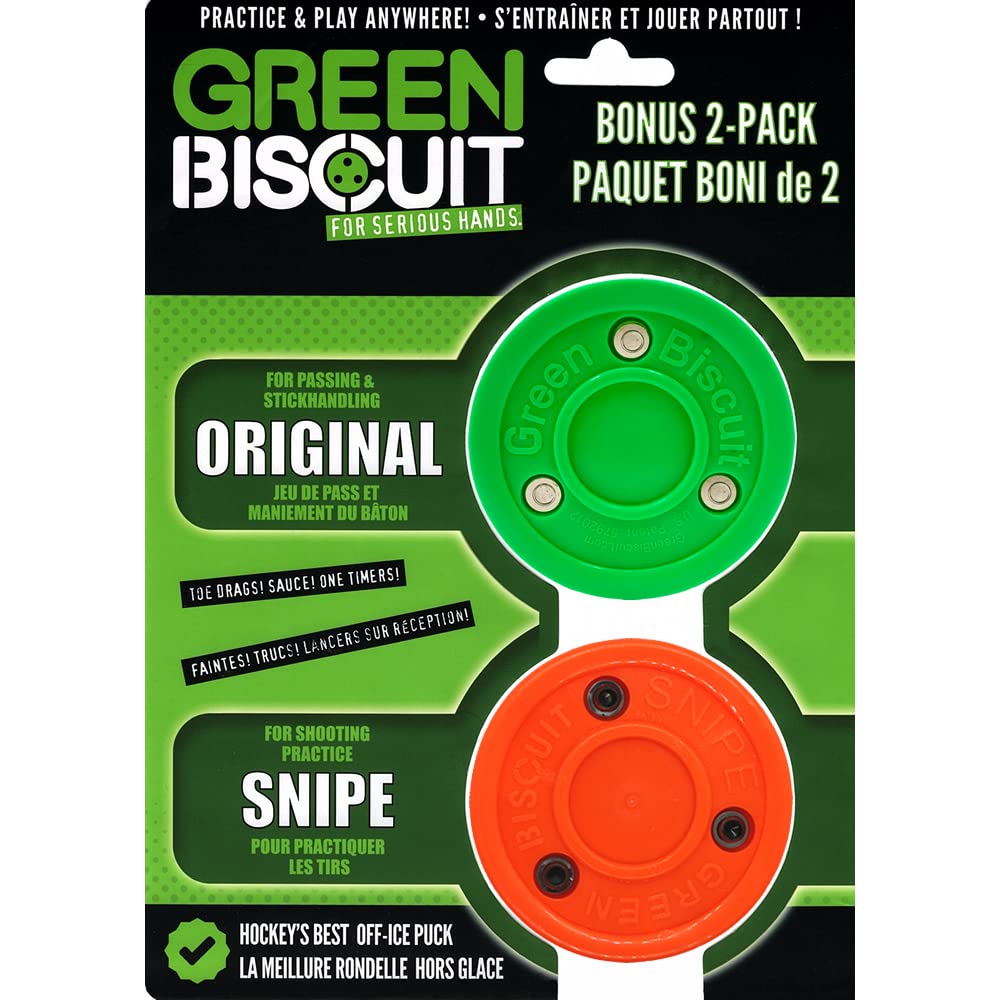 Green Biscuit Hockey Puck 2-Pack, Original, Off Ice Hockey Pucksnipe, Shooting Street Hockey Puck