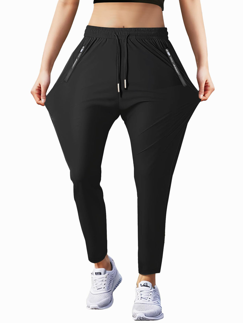 Hidkat Womens Sports Jogging Pants with Zipper Pocket Womens Hiking Fitness Tracking Workout Pants Black