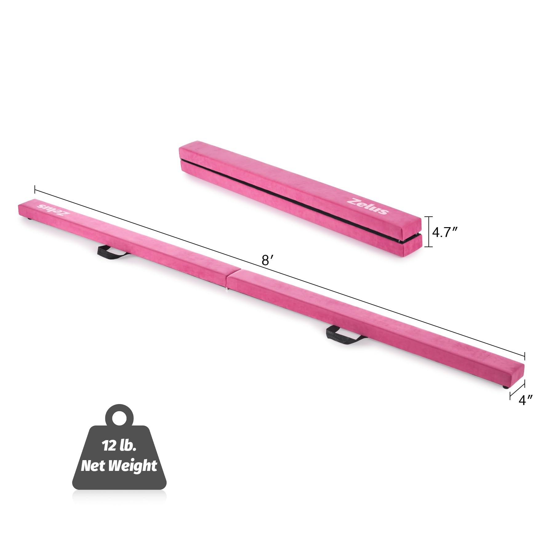 Zelus 8' Folding Gymnastics Balance Beam, Floor Balance Beam W/Carry Handles Anti-Slip Base, Beginners & Professional Gymnasts (