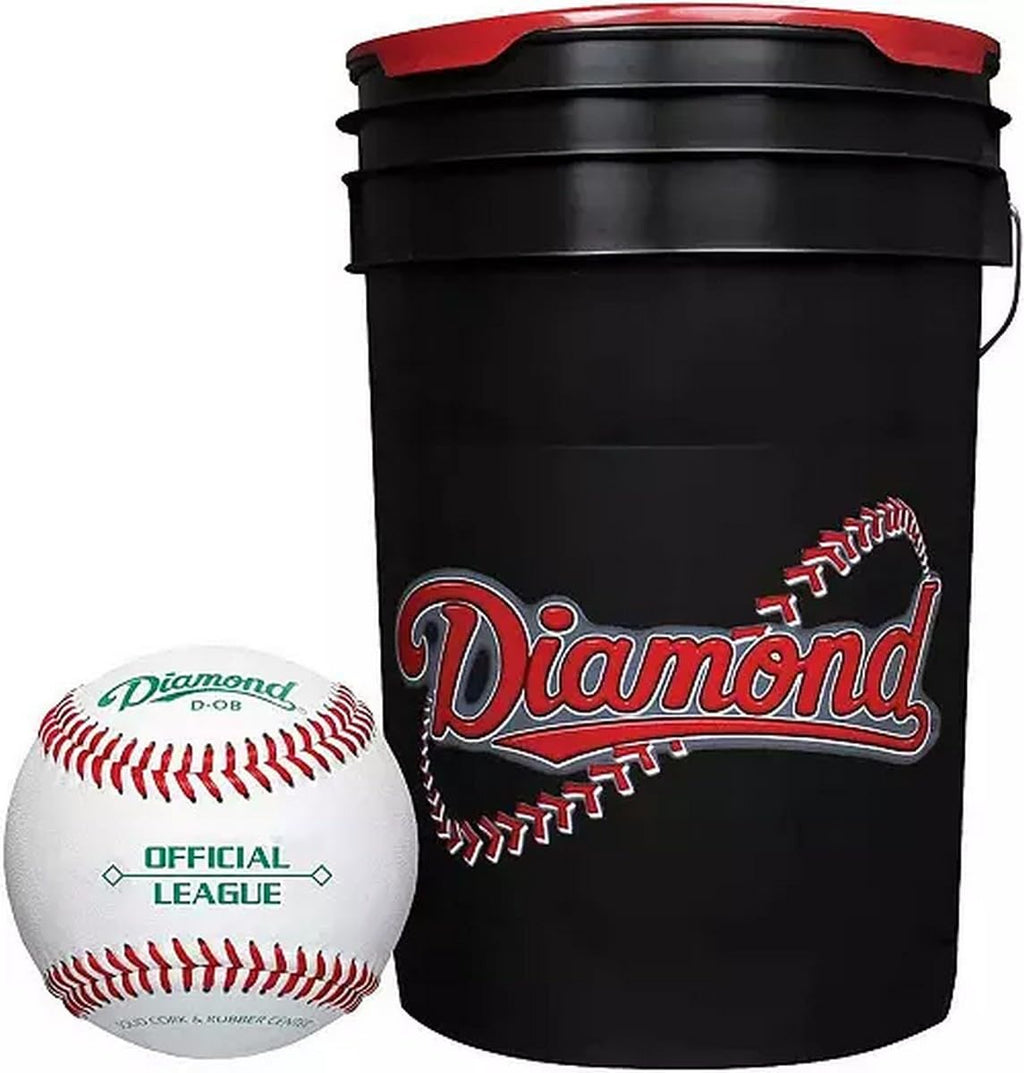 Diamond 6-Gallon Ball Bucket With 30 Dob Baseballs, Black