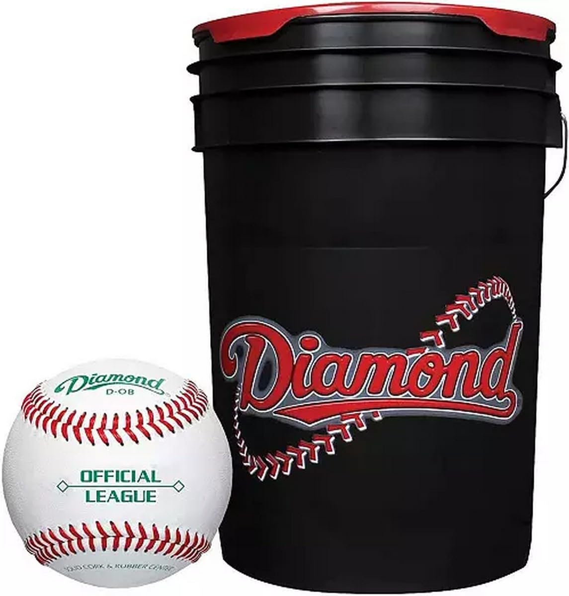 Diamond 6-Gallon Ball Bucket With 30 Dob Baseballs, Black