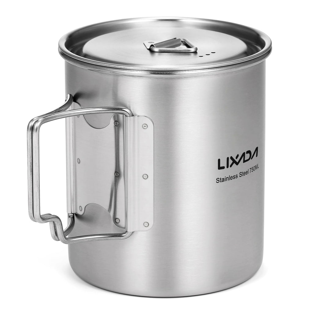 Lixada 750Ml Camping Cup Pot Cup Stainless Steel Water Cup Mug With Foldable Spoon For Outdoor Camping Hiking Backpacking