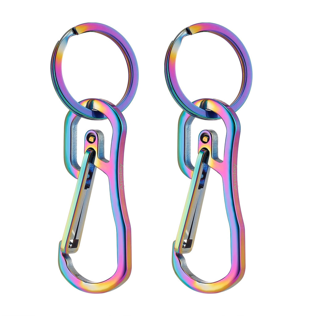 Alsmiley 2Pcs Stainless Steel Carabiner Clip High Loading-Bearing Carabiner Ring Set Keychain Quick Release Hooks For Men Women