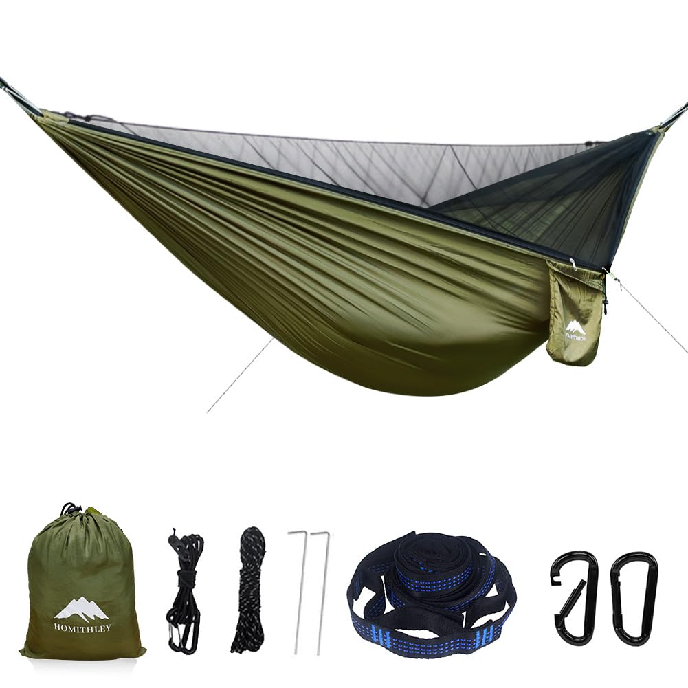 Homithley Camping Hammock - Portable Hammock With Mosquito Net, Lightweight Backpacking Hammocks Swing Camping Accessories For I