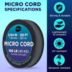 Teceum Micro Paracord - Graphite Gray - 1.18 Mm X 125 Ft - Micro Utility Cord - Thin Braided Paracord Rope Nylon Polyester - Win