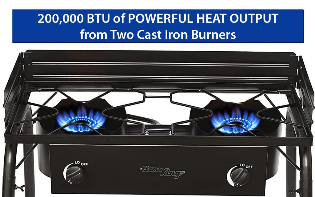 Flame King 200,000 Btu Propane Burner Gas Stove Heavy Duty Turkey Fryer/Camp Cooker, Portable With Stand Great For Outdoor Cooki