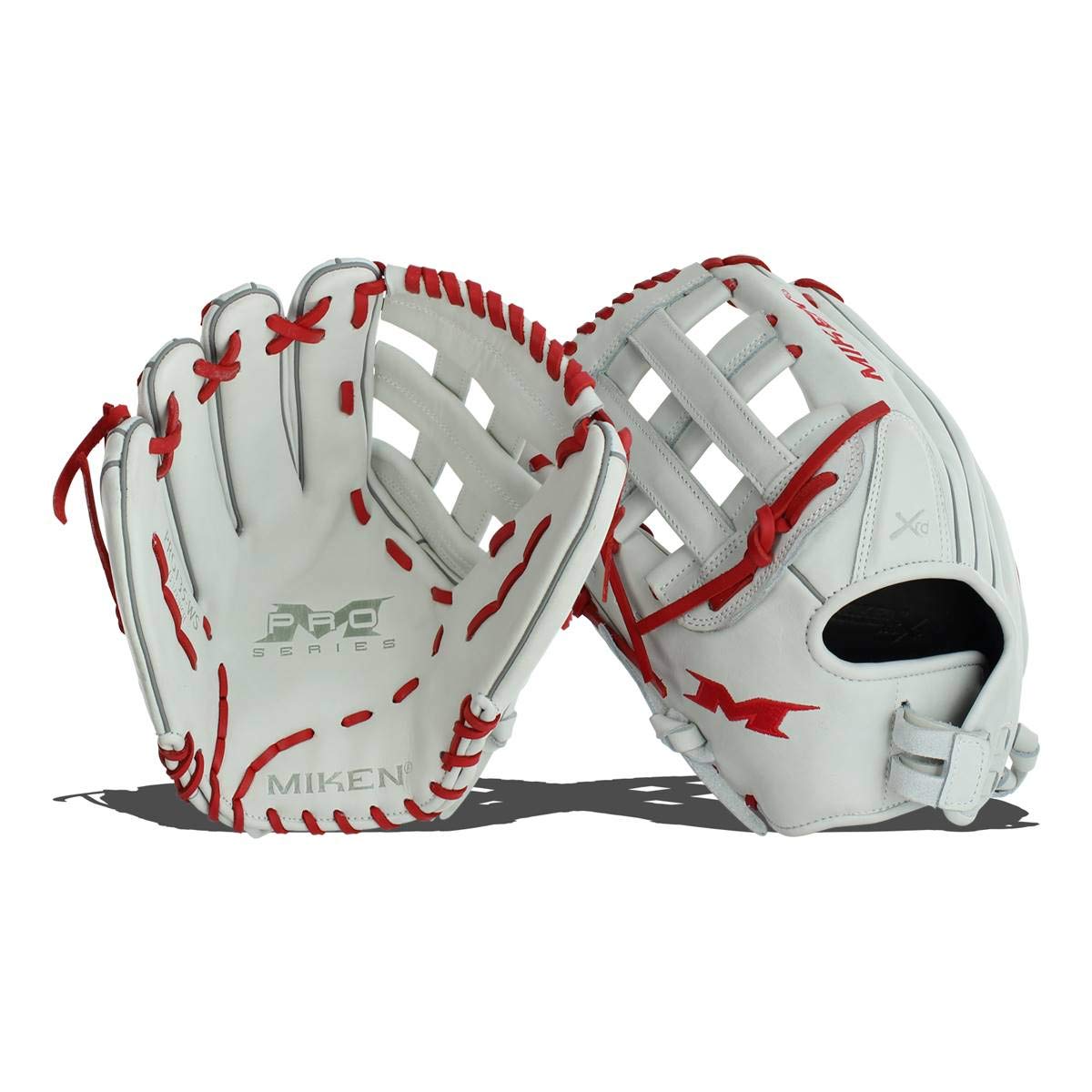 Miken | PRO SERIES Slowpitch Softball Glove | 13.5 | White / Red Laces | LHT