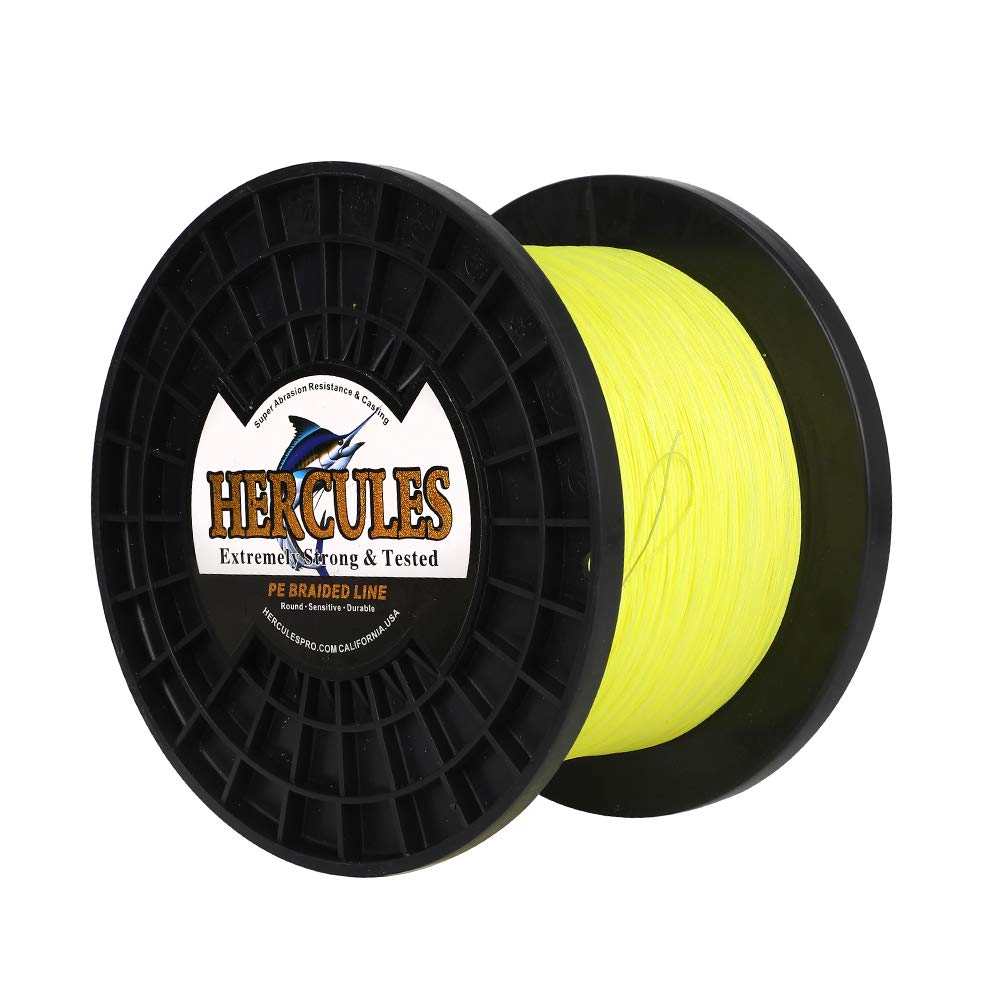 Hercules Braided Fishing Line 2000M 2187Yds 10Lbs-200Lbs Pe Superline 8 Strands (Fluorescent Yellow 180Lb/81Kg 0.70Mm)