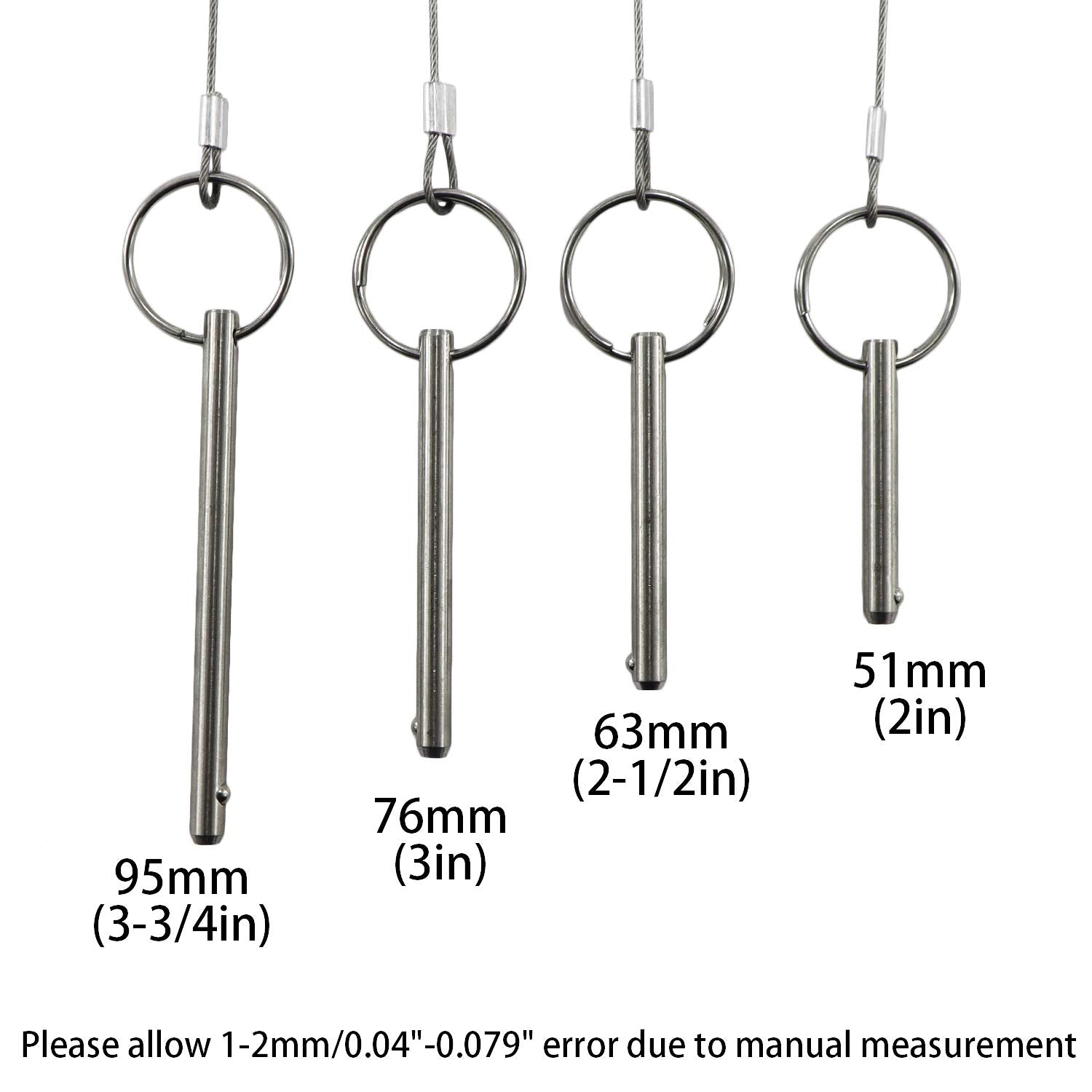 Quick Release Pin, Diameter 1/4''(6.3Mm), Total Length 3''(76Mm), Effective Length 2.4''(61Mm), Full 316 Stainless Steel, Bimini